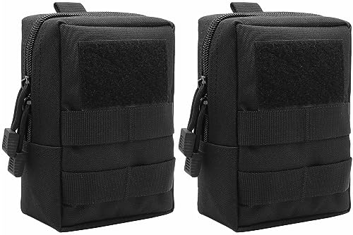YONCONO Lot de 2 Pochette Tactique Molle Compacte Utilitaire EDC Sacoche Portable Petit Sac à Dos Militaire pour Plein Air, Camping, Chasse, Randonnée (Noir)