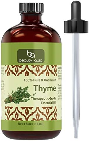 Beauty Aura Thyme Essential Oil – 4 fl oz- 100% Pure, Undiluted Therapeutic Grade Oil - Ideal for Aromatherapy