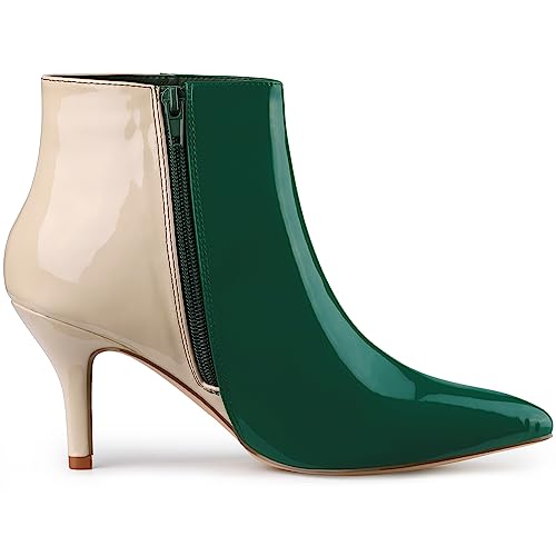 Allegra K Allegra K Women's Contrast Color Leopard Print Stiletto Heel Green Beige Ankle Boots 9 m US