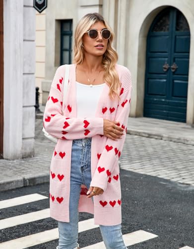 Image of Alsol Lamesa Women's Long Sleeve Heart Cardigan Sweaters V Neck Open Front Knit Coat