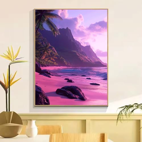 数字油絵 数字?画 ペイントバイナンバーキット 大人子供用 ビーチ 山々 ペイントバイナンバーキット 子供用 ブラシ/アクリルペイント 帆布上的Diy油画套件 手工?? ?画 ?意??? ホームウォールデコレーション用 女性へのギフト 60x80cm w6