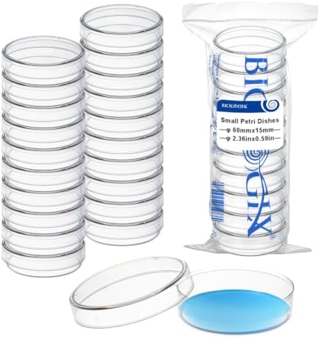 30 Pack Petri Dishes with Lids, 60x15mm Sterile Plastic Petri Dish