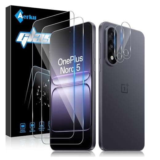 Aerku 2 Piezas Protector de Pantalla para OnePlus Nord 5 con 2 Piezas Protector de Lente de Cámara, 0.33MM 9H HD Ultra Resistente Cristal Templado