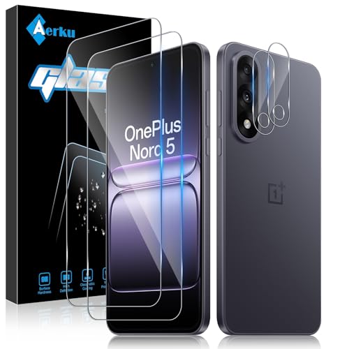 Aerku 2 Piezas Protector de Pantalla para OnePlus Nord 5 con 2 Piezas Protector de Lente de Cámara, 0.33MM 9H HD Ultra Resistente Cristal Templado