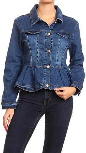 Fashion2Love Women's Juniors Premium Denim Premium Bodice Long Sleeve Jacket in Dark Blue Size S