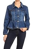 Fashion2Love Women's Juniors Premium Denim Premium Bodice Long Sleeve Jacket in Dark Blue Size S