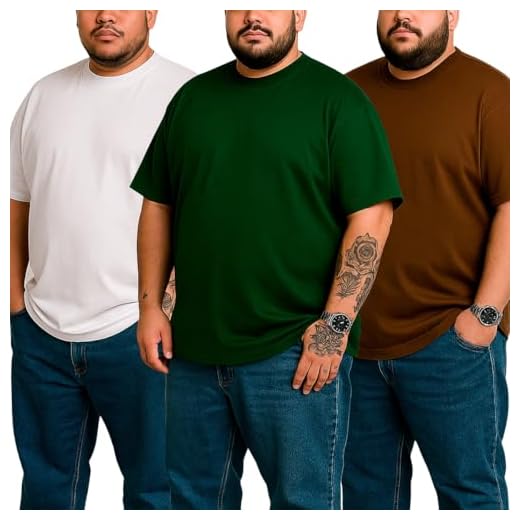 Kit 3 Camiseta Oversized Masculina Plus Size G1 ao G4 100% Algodão Estilo Streetwear Tamanho Grande Confortável Casual (BR, Alfa, 3G, Plus Size, Branco/Verde/Marrom)