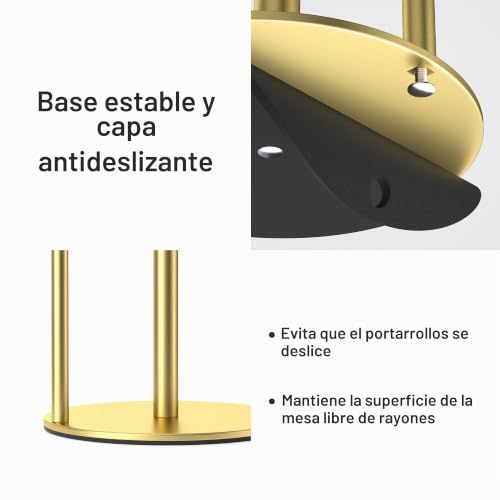 Miniatura 5 de Soporte De Papel Para Rollo De Cocina, Soporte De Papel De Acero Inoxidable Premium Para Rollo De Cocina, Dispensador De Rollo De Encimera Con Una Sola Mano Con Base Ponderada