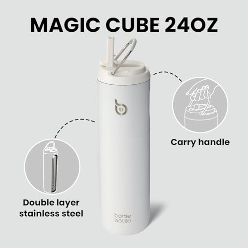 BOTTLE BOTTLE Insulated Water Bottle 700ml(24oz) with Straw and Lid Stainless Steel Sports Water Bottles Metal Drink Flask with Handle for Man and Women (White) - Image 3