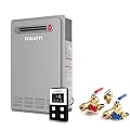 FOGATTI Natural Gas Tankless Water Heater - Outdoor Installation Up to 5.1 GPM, Gray Instant Hot Water Heater with Tankless Water Heater Valve Kit Bundle