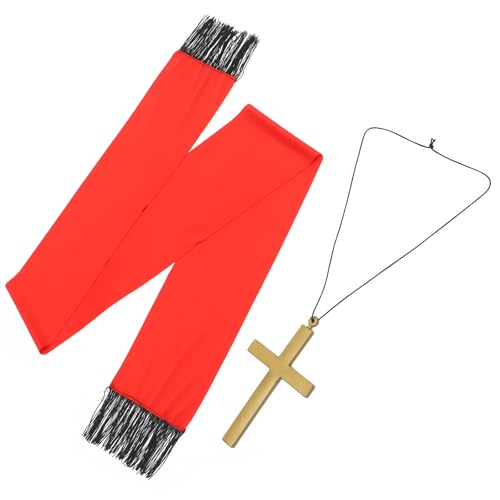 Uonlytech Set de Bufanda Sacerdotal Negra Colgante de Cruz Grande para Cosplay de Monja y Sacerdote, Accesorio para Disfraz de Halloween y Fiestas Temáticas