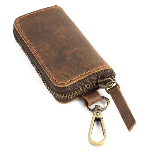 Image of Handmade Full Grain Leather Car Key Holder & Zippered Coin Purse | Belt Loop Key Chain, Compact Earphone Holder, Multi-Functional Money Purse, Elegant Leather Accessory, Versatile Key Organizer