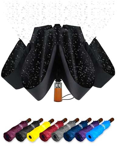 Automatic Open Close Compact Travel Umbrella with Wind Vent Umbrella big size Lightweight Windproof Folding for men Women (Black)