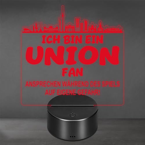 Lieblingsmensch Union Fan Fußball LED Nachtlicht 3D Skyline Design Ansprechen auf eigene Gefahr RGB Farbwechsel mit Fernbedienung & Touch Stimmungslicht für die Man Cave 19x23cm