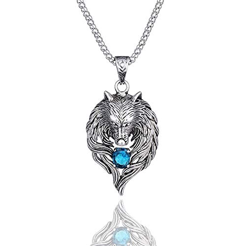 Présent Pendentif Cabeza del lobo Collar for Hombres Mujeres colgante Enfriar la joyería del encanto del regalo punky de la vendimia al por mayor de los Animales ( Metal Color : Blue Crystal 1115 ) Cover