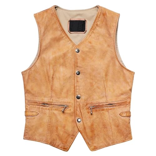 Kelsiop Men's Leather Sleeveless Jacket V-Neck Slim Short Waistcoat Spring Summer