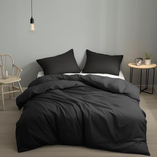 Houseri Black Comforter Set - Queen Size, Soft & Comfy, All Season, Plain Black, Lightweight & Fluffy Bedding for Men, Women, Boys & Girls