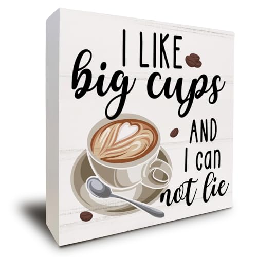 ULEGIE Christmas Coffee Bar Decor - Coffee & Tea Bar Wooden Box Sign, Big Cups Kitchen Wall Sign
