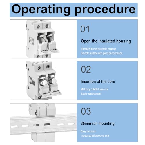 Heschen Solar-/Photovoltaik-Sicherungshalter, PV-Sicherungshalter, HSPV-30D, DC1000V 32A, 2-polig, 35mm DIN-Schienenmontage, für HSPV-30 ST-10PV 10 x 38 mm Sicherung (1)