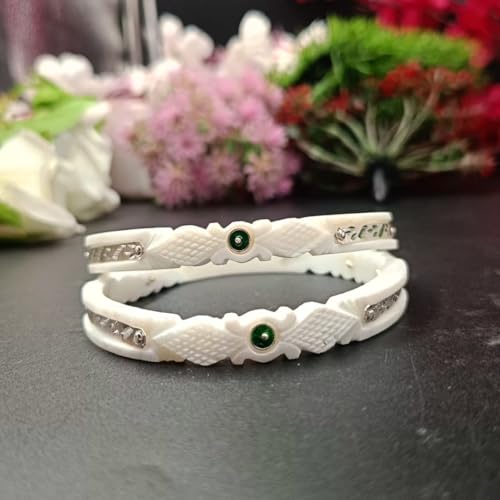Image of Elegant White Designer Bangles with Silver Detailing for Women - Traditional