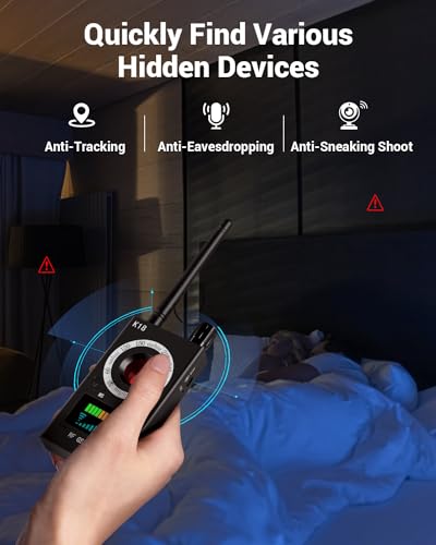 Hidden Camera Detectors, Anti Spy Camera Finder, GPS Tracker Detector, Hidden Devices Detector for Airbnb, Hotels, Bathroom, Home, Office (Black)