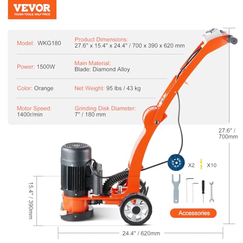 Image of VEVOR Electric Concrete Floor Grinder, 7 inch 1300w