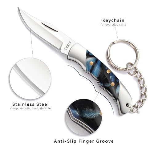 Image of Folding Pocket Knife with 1.5in Stainless Blade and Blue Acrylic Handle, 3.5in Total Length, Compact EDC Gear