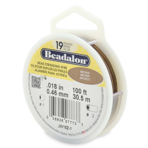 Beadalon Bead Stringing Wire - .018 in / .46 mm, Bronze, 100ft / 31m