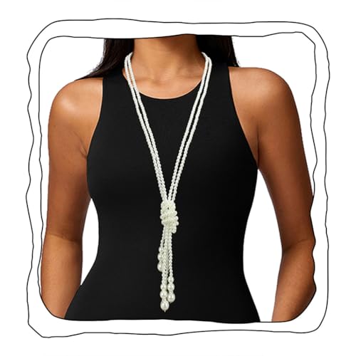 White Pearls Necklace Handmade Neck Tie Weaving Necktie Ladies Shirt Scarf Hollow Beaded Collar Accessory Trendy Jewelry