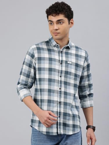 Image of Majestic Man Men Comfort Slim Fit Opaque Checked Cotton Casual Shirt