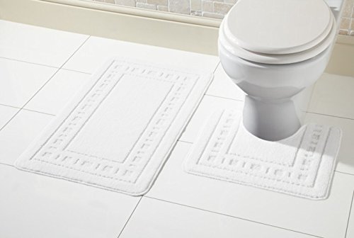 GoldStar® Miami Bath Mat Set 2 Piece Non Slip Rubber Pedestal Mat Toilet Bathroom Mat, White