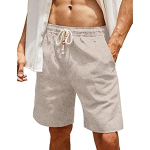 COOFANDY Men’s Linen Shorts Casual Elastic Waist Drawstring Summer Beach Shorts