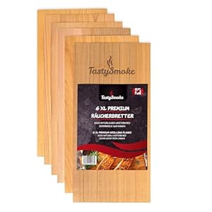 TastySmoke® Premium Zedernholzbrett zum Grillen – 100% Naturprodukt aus Western Red Zeder – Grillbretter aus Zedernholz im 6er Vorteilspack – mehrmals wiederverwendbar