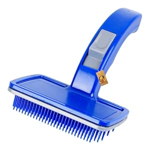 Foodie Puppies Pet Grooming Slicker – (Blue Slicker) | Dogs, Cats, Rabbit & Goat | Long & Short Hair | Shedding Massage Brush | Rectangle Head & Curved Handle Self-Cleaning Pet Comb
