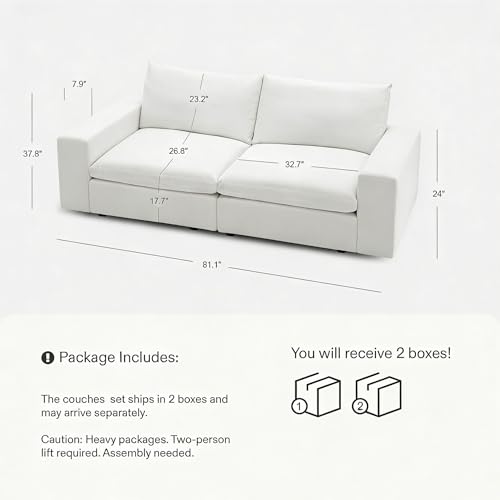 Image of Cloud Couch Sectional 81.1'' Oversized Modular Deep Seat Sofa Comfy White Cloud Couch with Washable Cover for Living Room Loveseat