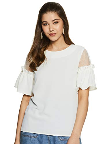Image of RARE Women Blue Solid Cold Shoulder Top (EP2055)