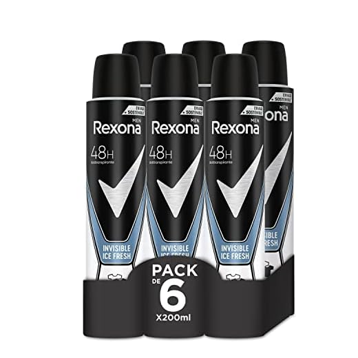 Rexona Invisible Desodorante Aerosol Antitranspirante para hombre Ice  200ml - Pack de 6