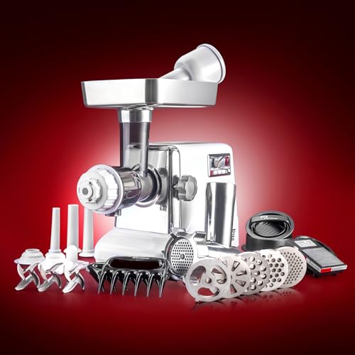 Image of STX International Turboforce 3000 Series 7-in-1 Electric Meat Grinder | 3000W Max | 3-Speed | Foot Pedal | Juicer | 5 Grinding Die | 3 Stainless Steel Blades | Sausage Stuffer | Kubbe Maker & More