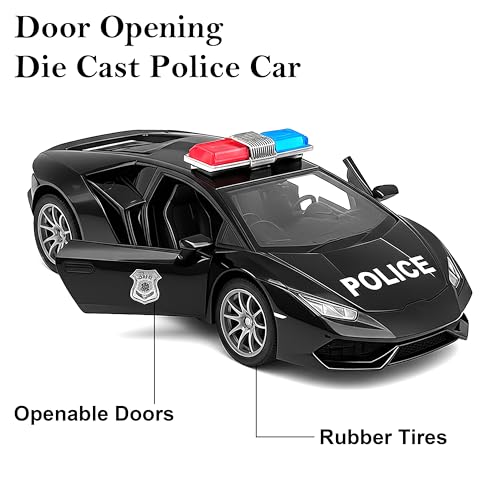 Image of VGRASSP 1:32 Scale Mini Die Cast Super Police Car Toy for Kids with Pull Back Action - Off-Road Scale Model with Rubber Tires, Realistic Design Openable Doors - Color As Per Stock