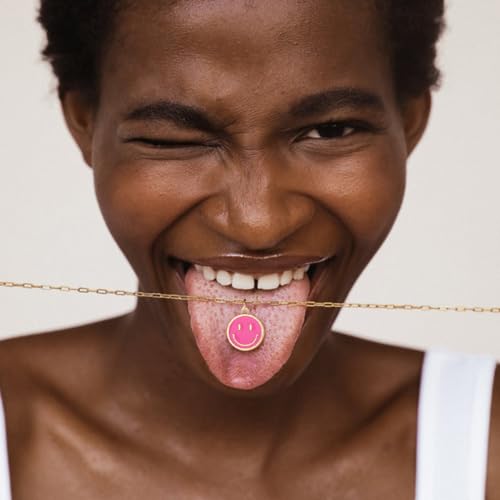 Smile Pendant Necklace Smile Face Chain Necklace Paperclip Necklace Cute Round Pendant Necklace Preppy Jewelry for Women Girls4