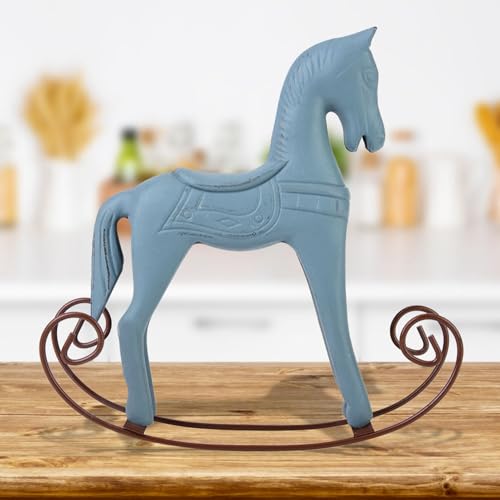 Acouto Caballo Balancín de Madera Hecho a Mano, Regalo de Juguete Tallado, Ideal para Niños y Decoración (Azul Claro)