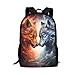 GLUDEAR Boys Girls Cool Wolf 3D Printed Backpack Kids School Bags Cartoon College Back Pack Bookbag,Water Fire Wolf