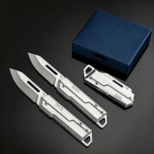 KATIMI 2 Stk Mini Edelstahl Messer Taschenmesser Klein: Scharf Klappmesser EDC Messer mit Schlüsselloch und Metallring Schlüsselanhänger Klappmesser für Camping Wandern Survival und Outdoor
