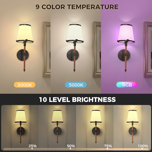 Image of DORESshop Battery Operated Wall Sconce Set of 2, Wireless Wall Light Easy to Install, 7 Color Rechargeable Wall Sconces, Sconce Wall Decor Set of 2 for Bedroom, Living Room, Black and Leather, 18.7in