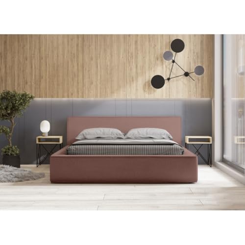 Meublorama - Cama de pecho denali - Terracota rizada - 180 x 200 cm - Tejido de terciopelo suave - Somier elevable - Almacenamiento integrado