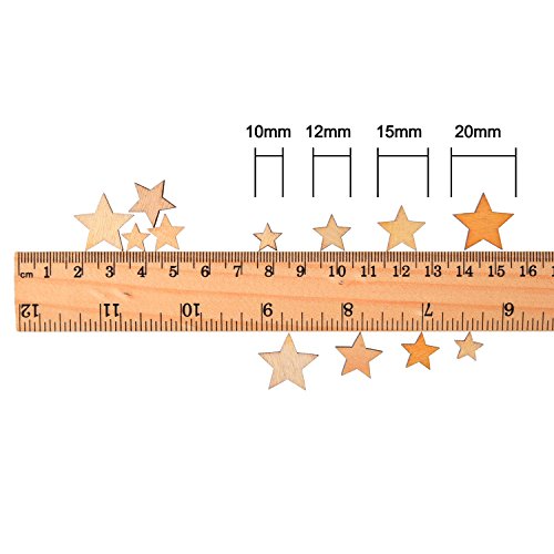200 Pieces Wooden Stars Blank Wood Star Slices Mini Star Embellishments for Wedding Crafts Making DIY, 4 Sizes Mixed