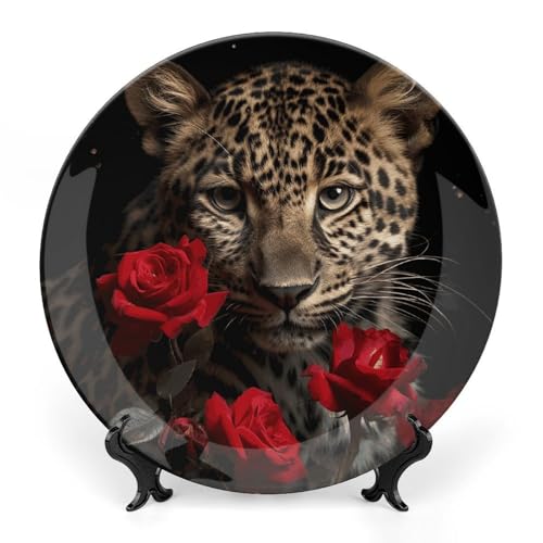Plato decorativo Rose Leopard de cerámica 6 pulgadas miniatura 1