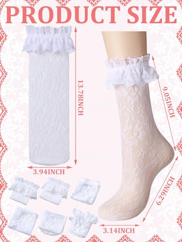 Geyoga 6 Pairs Slouch Lace Socks Women Cute Mesh Frilly High Loose Ruffle Ankle Socks for Women Girls Dress3