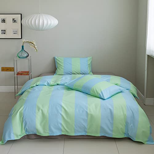 Layenjoy Geometric Kids Duvet Cover Set Queen, 100% Cotton Bedding, Light Blue Green Stripe Geometric Pattern, 1 Abstract Comforter Cover Full And 2 Pillowcases For Kids Teens Boys Girls Women #TOP12