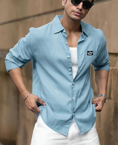 Image of IndoPrimo Men's Regular Fit Cotton Casual Shirt | Premium Solid Full Sleeve Shirt